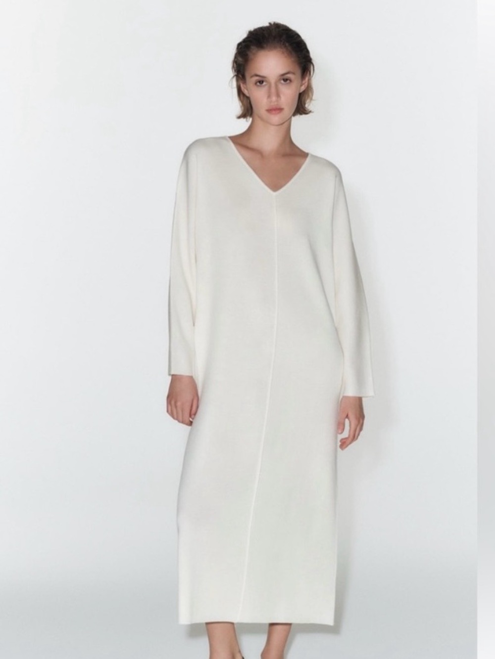 ZARA Minimalist Oversized V Neck Knit Maxi Dress